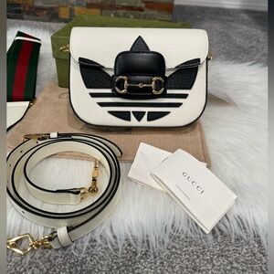 Gucci Adidas Black and White leather Bag